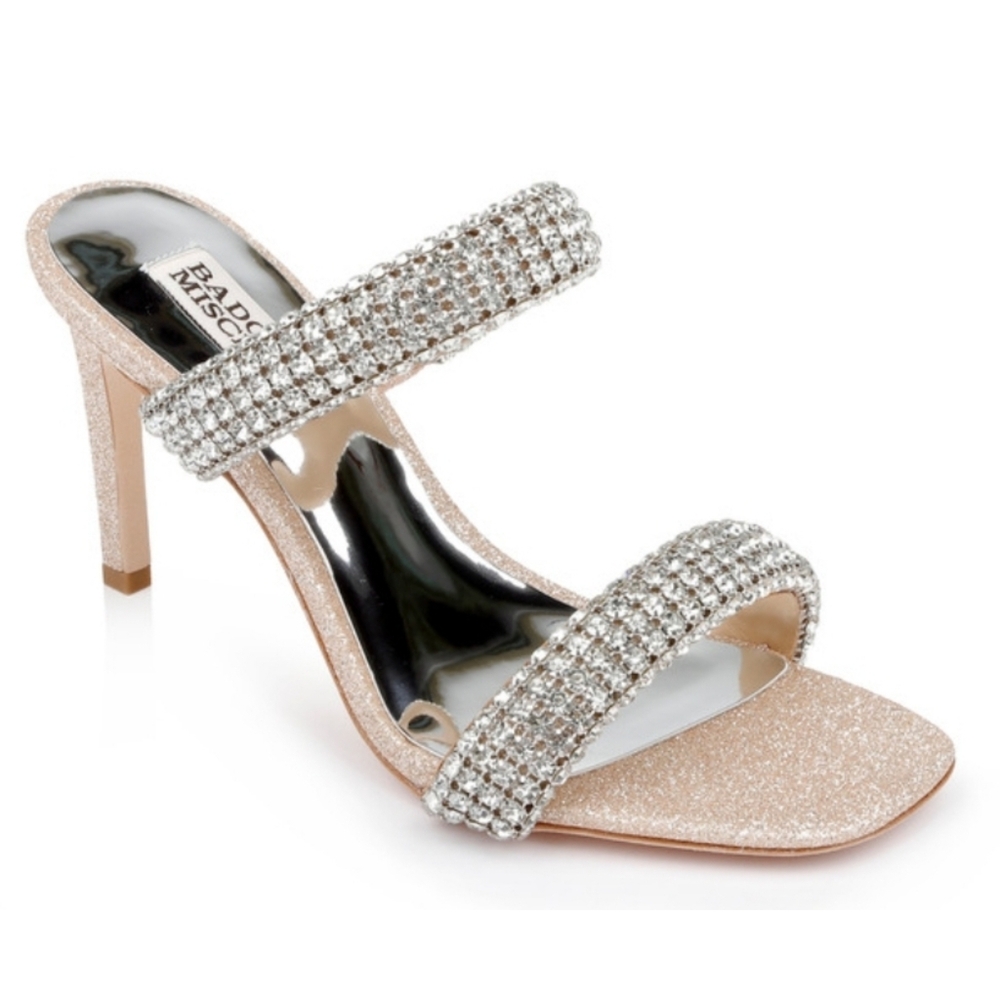Badgley Mischka Sade Jeweled Double-Band Stiletto Size 5 Color Blush Gold